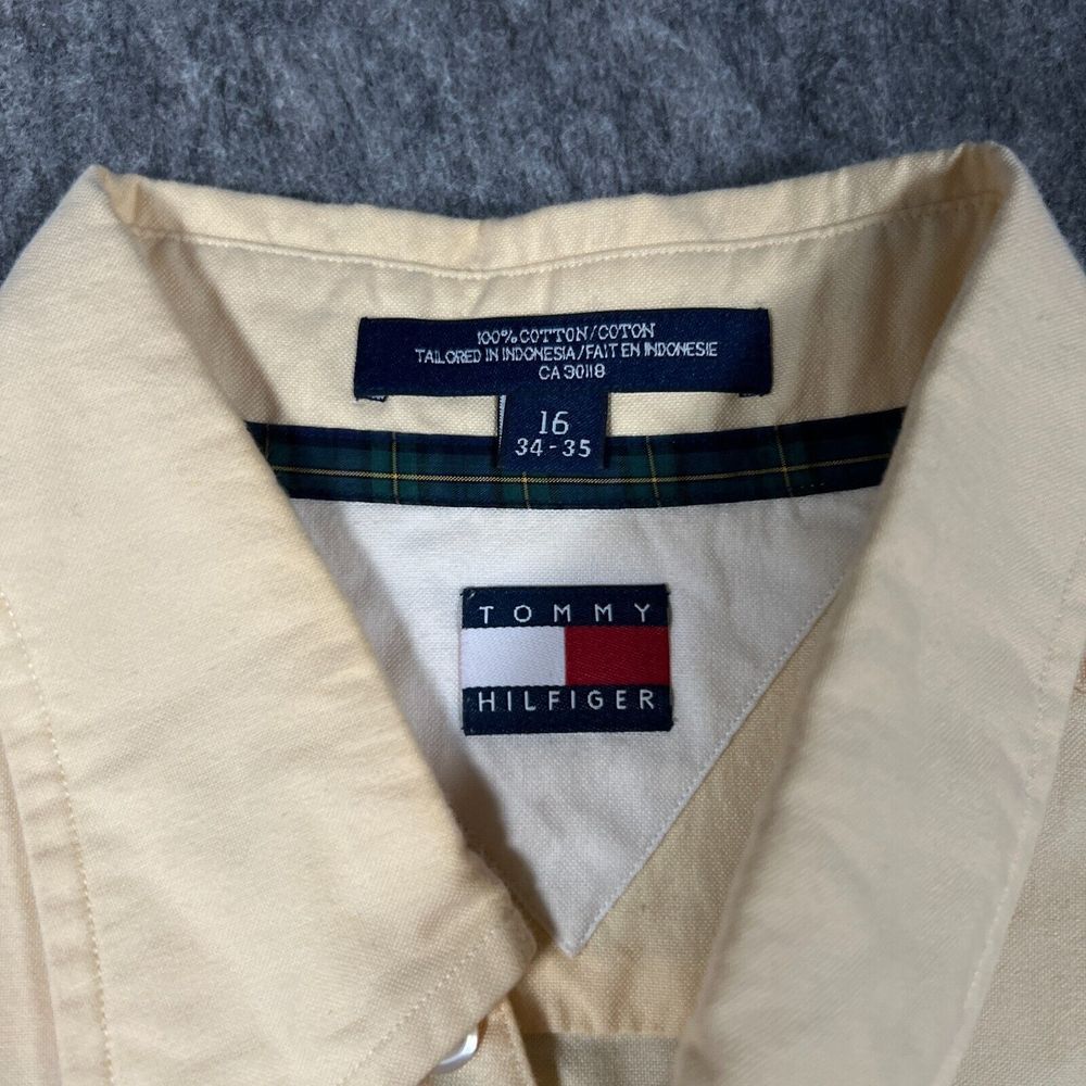 Tommy Hilfiger Men's Button-Down Shirt 16 Yellow 100% Cotton Long Sleeve Crest - Picture 3 of 7